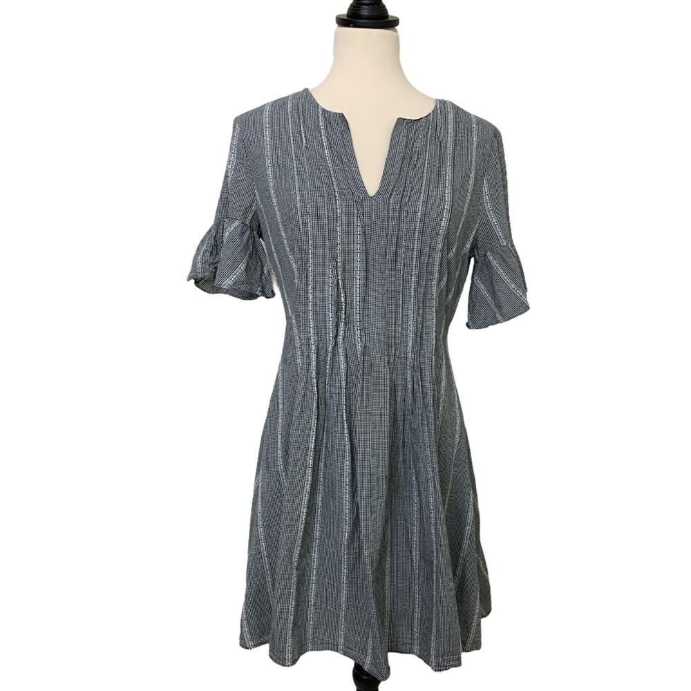 CeCe Ruffle Black White Pintuck Mini Dress - Picture 4 of 7